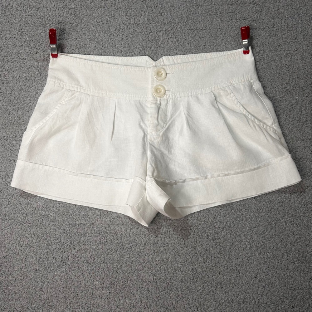 Guess Linen Shorts Vintage 26 White Y2K Coastal Beach Micro Mini